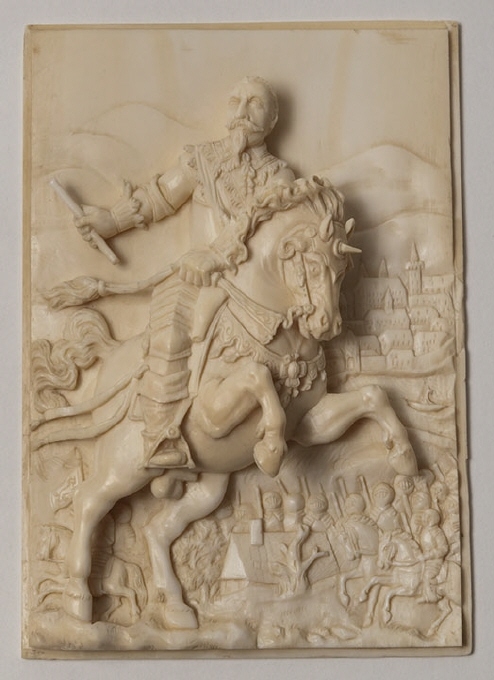 Gustaf II Adolf till häst. Relief av elfenben.