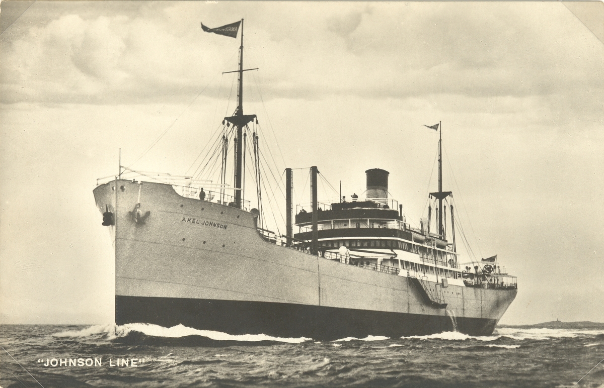 Ett rederikort (reklam) utgivet av Johnssonlinjen. Bilden föreställer fartyget Axel Johnsson. Systerfartygen hette Annie Johnsson och Margaret Johnsson.
