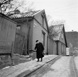 Enerhaugen. Johannesgata 15 midt på bildet.Januar 1957