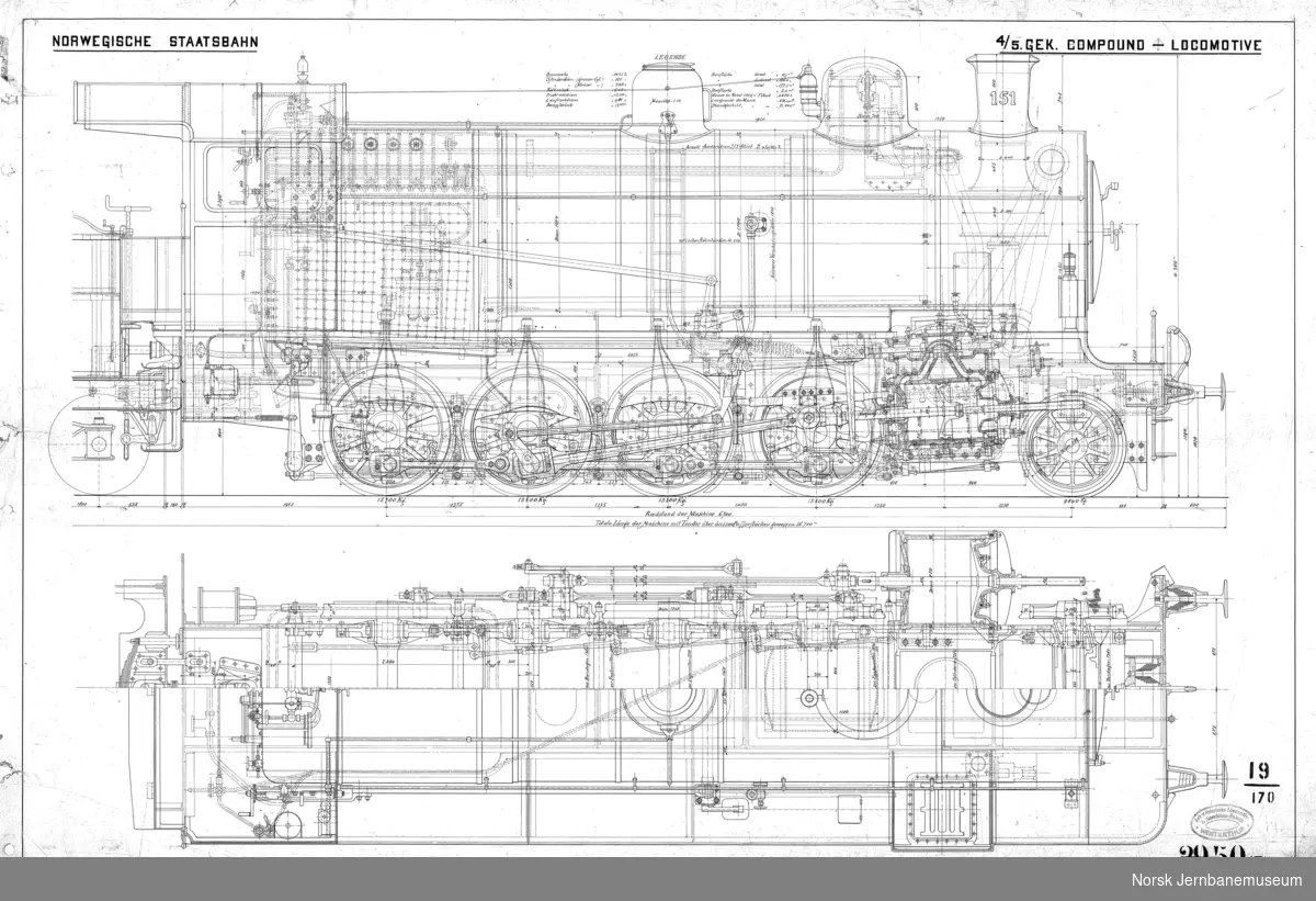 Damplokomotiv type 19a - SLM tegning 170