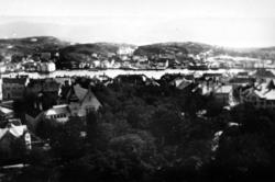 Utsikt fra Kirkelandet Kirke og Kirketårnet som stod på Lysh