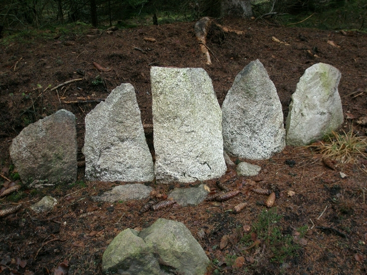 Foto av gränsmärke, bestående av 5 stenar. Restaurerad.                        
Raä 159 a, 2010-11-16, reg i FMIS