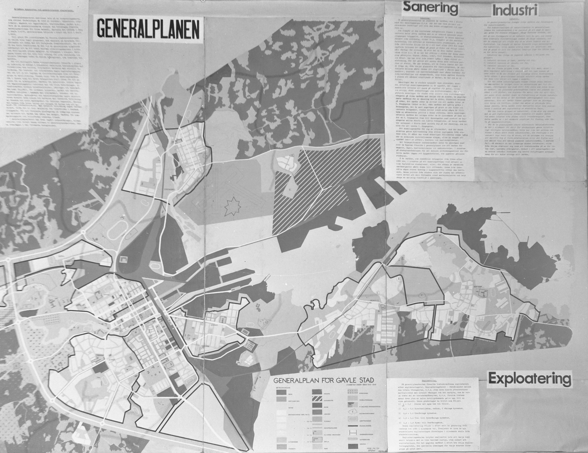 12/3-1950. Karta över Generalplan för Gävle stad, med sanering, industri och exploatering



