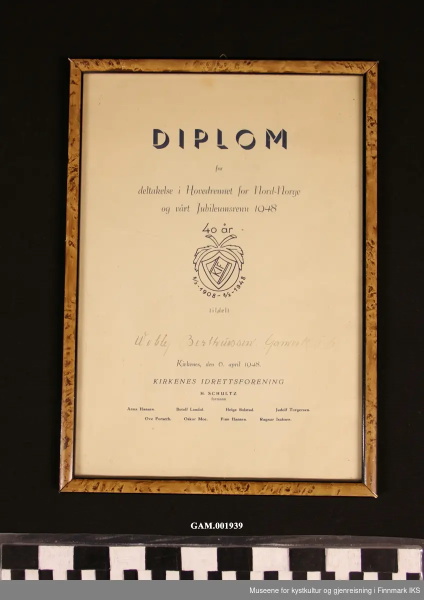 Diplom, hovedrennet for Nord-Norge 1948.