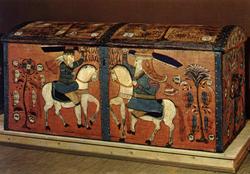 Postkort. Kiste fra Hol i Hallingdal, malt av Kittil Rygg, 1