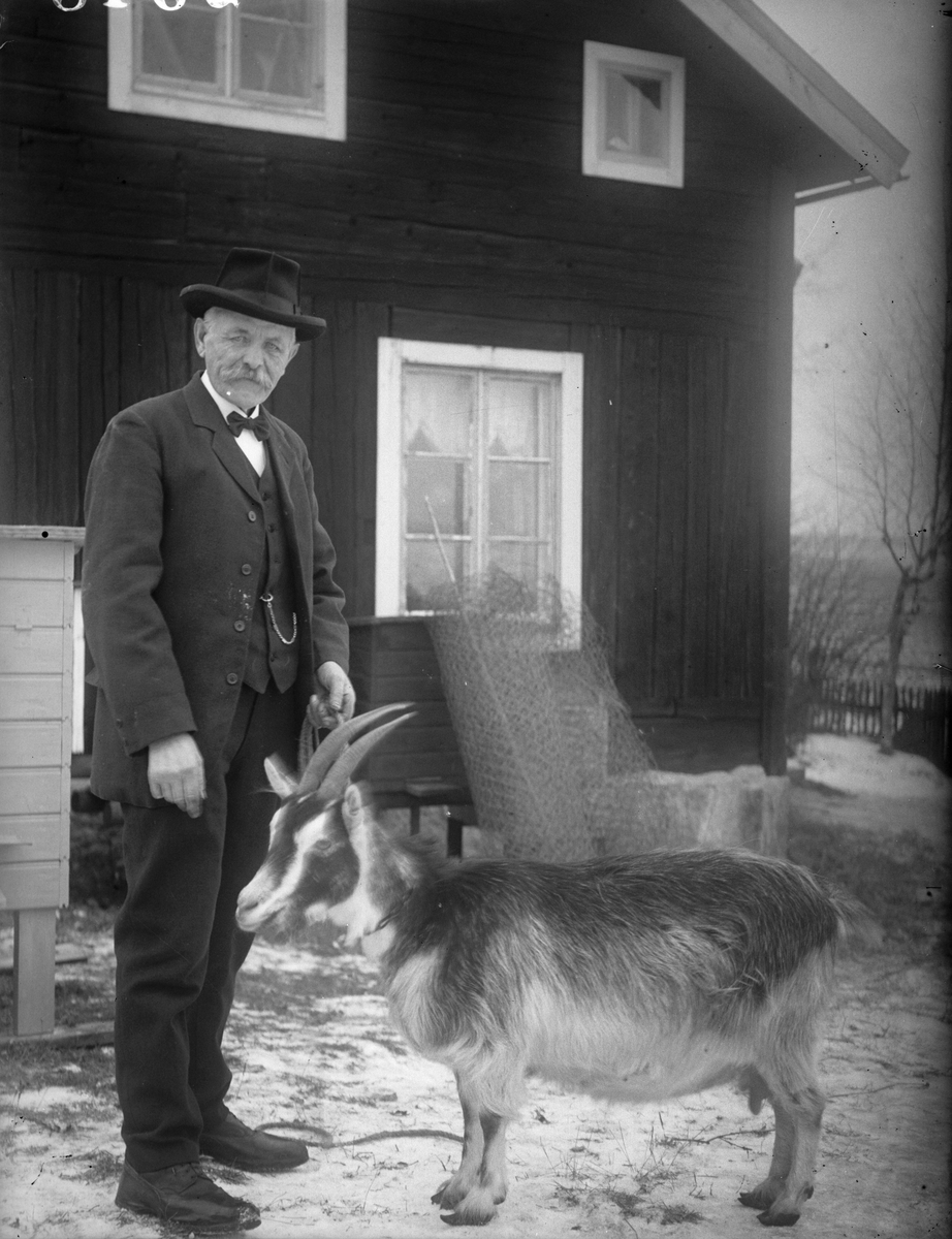 "Kopparslagare Johanson med geten", Valsbrunna, Torstuna socken, Uppland 1921