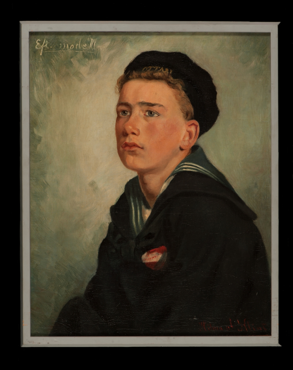 Porträtt av ung sjöman i lätt profil åt vänster.