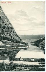 Postkort med motiv fra Sparkevik mot Bagn sentrum, Sør-Aurda