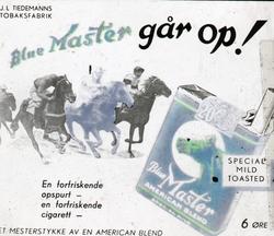 Reklame for Blue Master sigaretter fra Tiedemann.