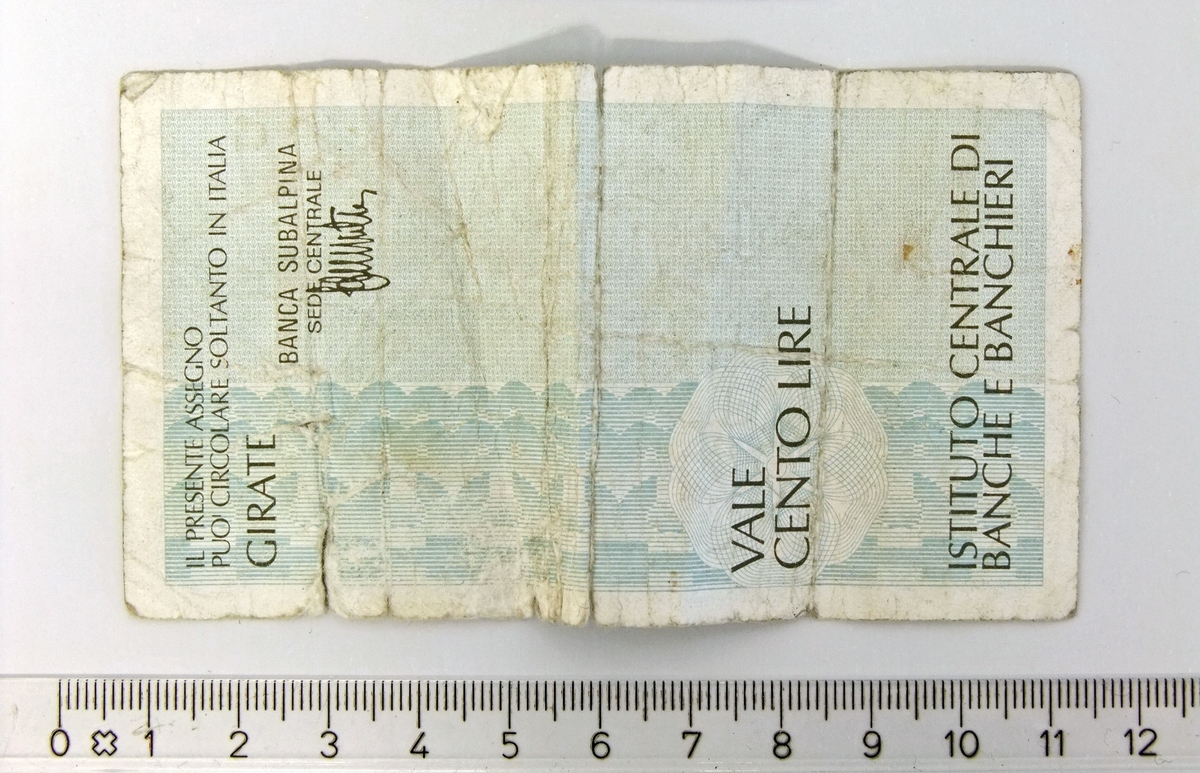 100 Lire,  ITALIA,  1977.

Form:  Rektangulær