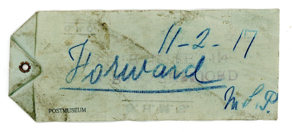 Etikett för postpåse öppnad av krigscencuren i England. Använd under första värlskriget.