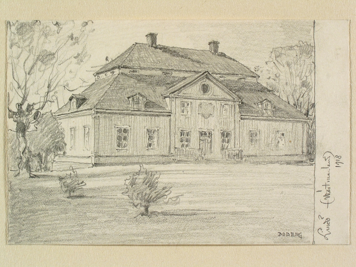 Teckning av Ferdinand Boberg. Västmanland, Siende hd., Kärrbo sn., Lindö