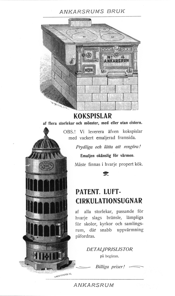 Kokspis och kamin, ur broschyr 1903.