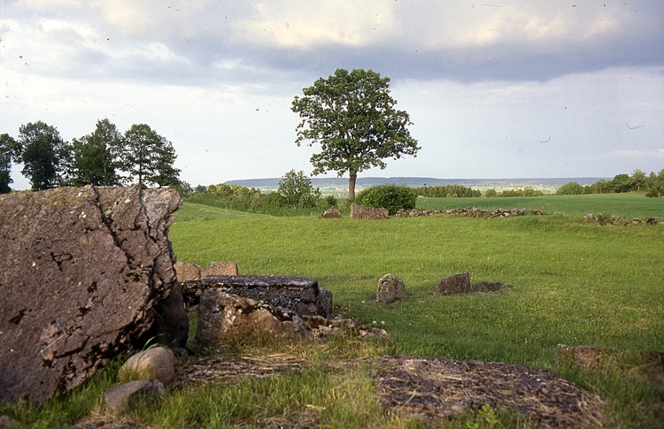 Utsikt från gånggriften vid Rössberga i Valtorps socken.