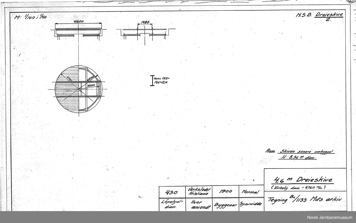 Oversiktstegninger fra NSB Verkstedkontoret
10 tegninger av svingskiver på jernbaneverkstedene