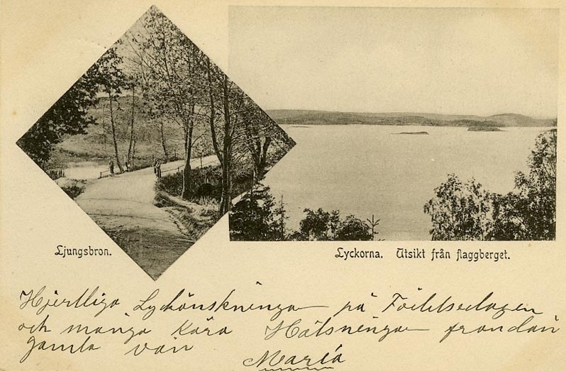 Enligt Bengt Lundins noteringar: "Ljungsbron. Lyckorna. Utsikt från flaggberget. 2-Bild".