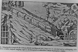 Pumpeverk til gruve, drevet av såkalt "stangfelt". Etter Löh