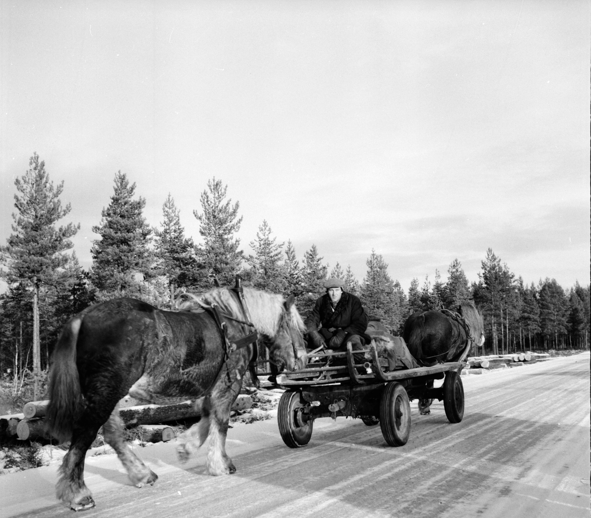 Skolbarn, affären, skogskörare i Skräddarbo.
18/1 1957