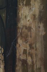 Innrissete bilder på veggen i koret i Gol stavkirke på Norsk