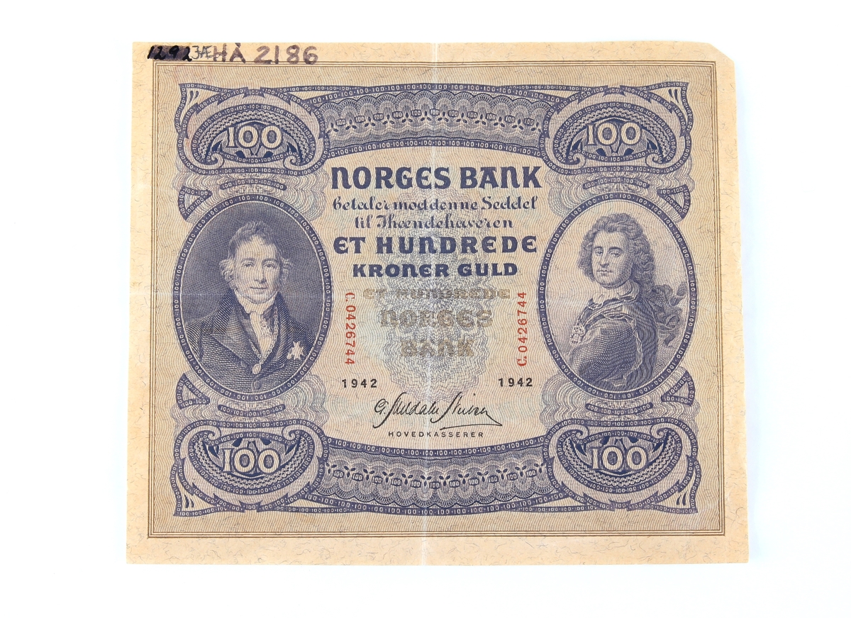 En hundrekroners seddel fra 2. verdenskrig