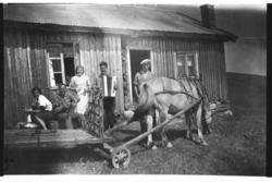 Gruppe utan stølsbua på Kamben.
Frå v.Sigrid Brekko g.Soner