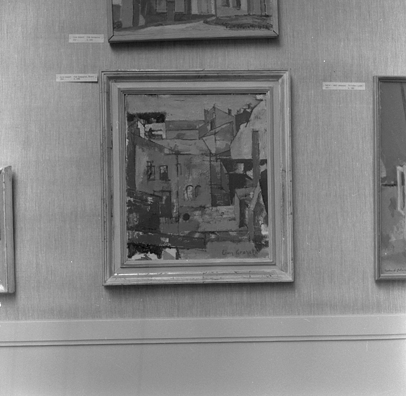 Örebro läns museum, målning, tavla.
Konstnär: Eivin Granath.
Motiv: "Från Kungsgatan Örebro". (k. 1958).
Oktober 1964.