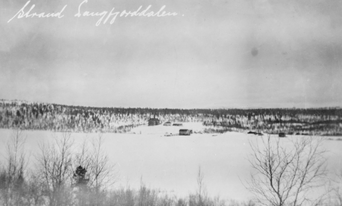 Parti av Langfjorddalen i Sør-Varanger. Statens skoleinternat Strand sees midt på bildet.