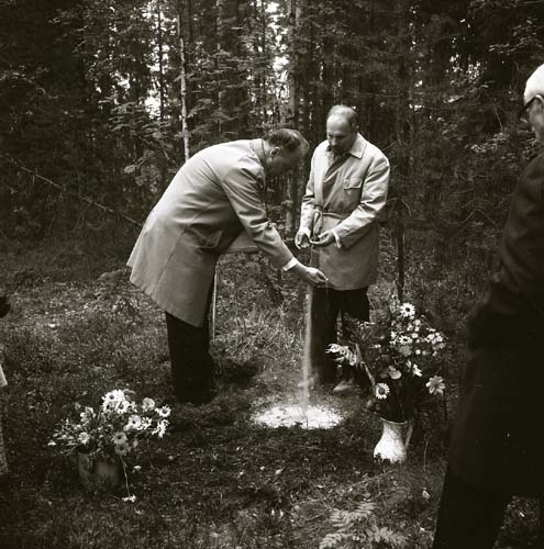 Albert Vikstens aska sprids vid Törnet söndagen den 7 september 1969 av hans söner Sven och Hans Viksten.
