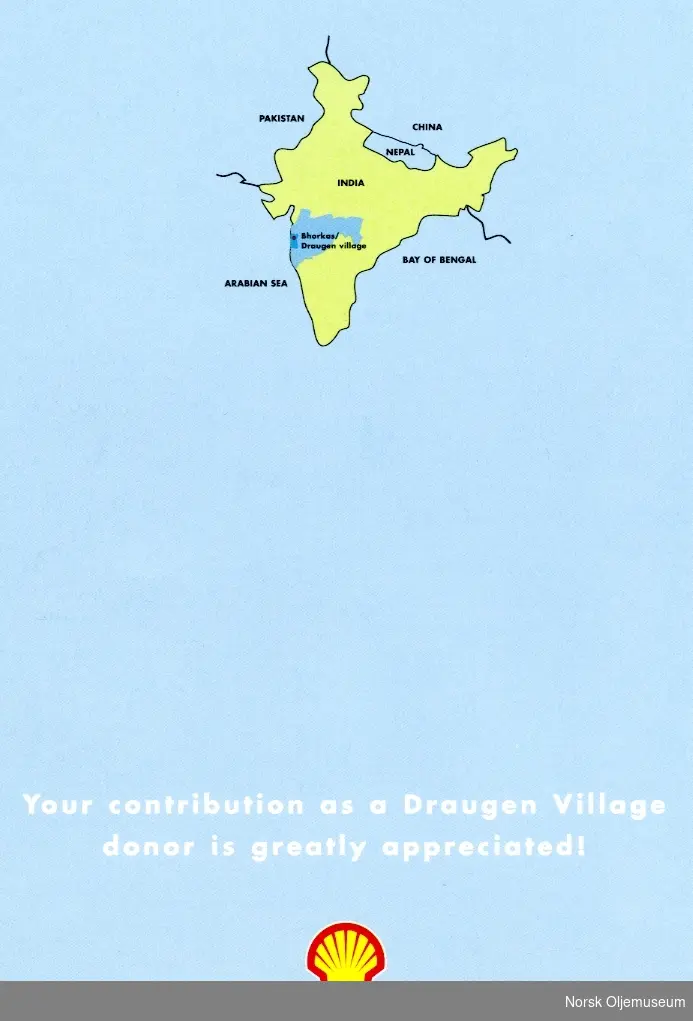 Brosjyre for Draugen Village og hva ansatte på plattformen bidrar med av hjelp til kvinner og barn i landsbyen Bhorkas i India.