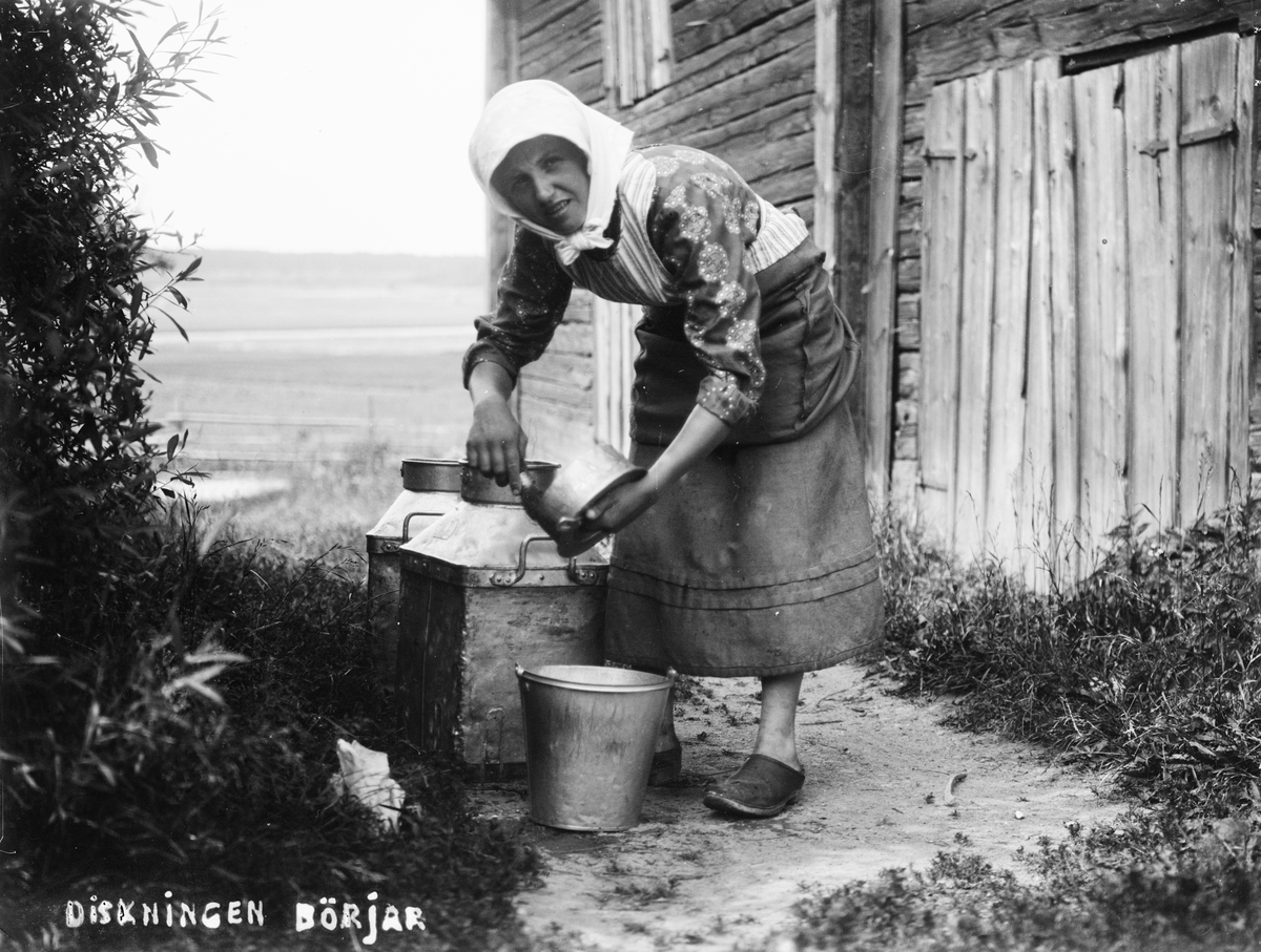 Kvinna som diskar mjölkkärl, Uppland
