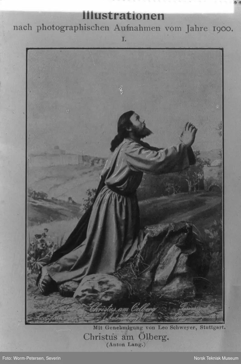 Kristus i bønn på Oljeberget. Avfotograferinger fra Skuespillet i Oberammergau 1900. Bibelske motiver.