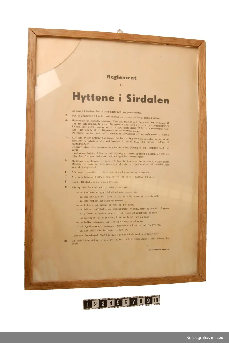 Reglement for Stavanger Aftenblad sine hytter i Sirdalen