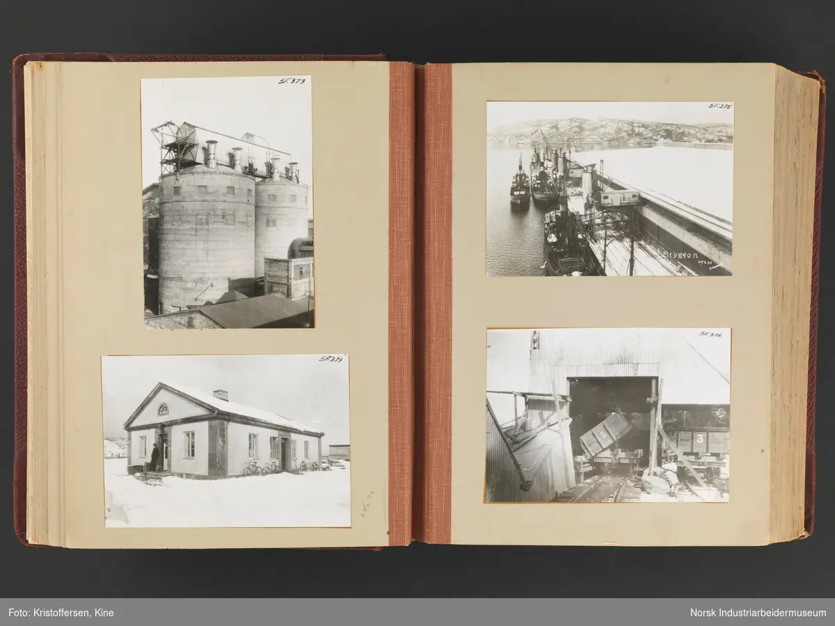 Fotoalbum med 88 sider og 116 innlimte fotografier fra Norsk Hydro på Herøya. Fotografiene viser starten av Eidanger Salpeterfabriker