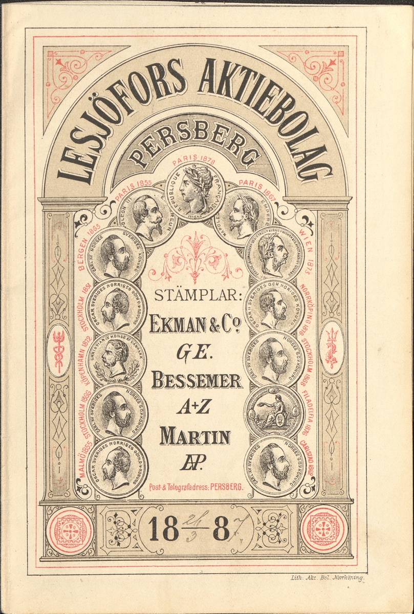 Priskurant (prislista) från Lesjöfors aktiebolag (1887).
Ur Carl Sahlins bergshistoriska samling.