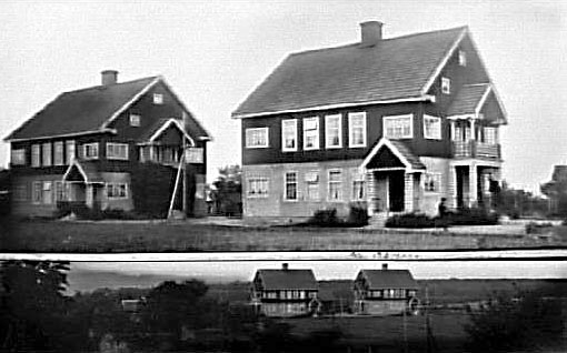 Husen kallades "Tyska husen".
Låg nedanför Haggården, Kinne Kleva och kallades Börjesgården.
Nu rivna.
Huset till vänster kallades "Teodor Perssons".