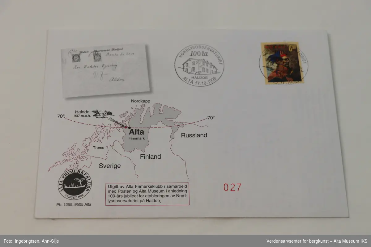 Nordkalott-kart m/ Haldde, faksimile av postsending fra Haldde