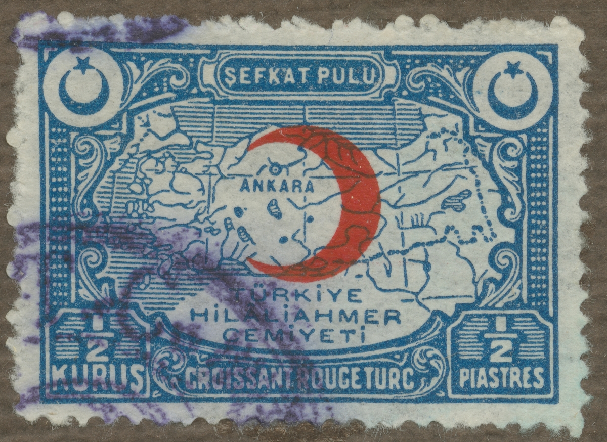 Frimärke ur Gösta Bodmans filatelistiska motivsamling, påbörjad 1950.
Frimärke från Turkiet, 1921. Motiv av karta över Anatolien.