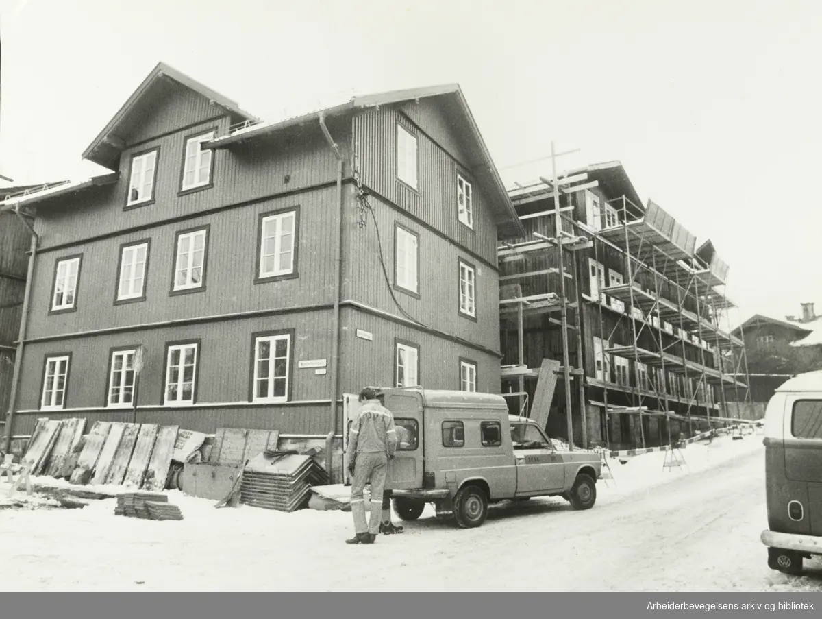 Kampen. Rehabilitering av "Familiekroken" i Norderhovsgata. Januar 1980.