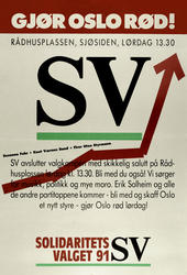 Plakat SV: Gør Oslo Rød. Format: 64x44 cm. Solidaritetsvalge