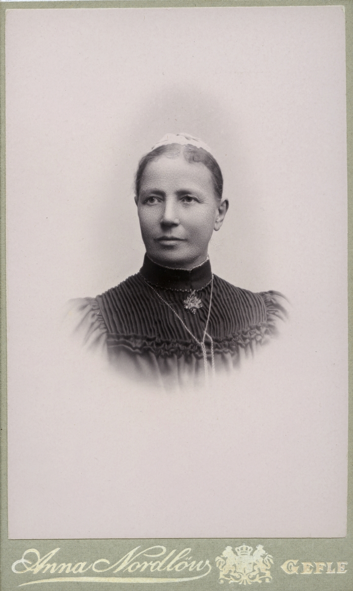 Fru Thilda Lönner. Sjökaptensänka.
Född d. 12 dec 1836.
Foto 1895.
Död omkring 1910-1915 Gävle.