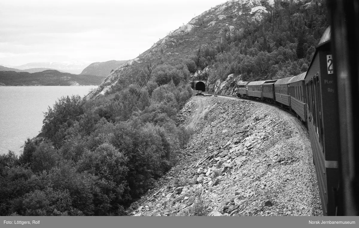Diesellokomotiv Di 3 631 med dagtoget fra Trondheim til Bodø, tog 451, underveis mellom Mosjøen og Mo i Rana.