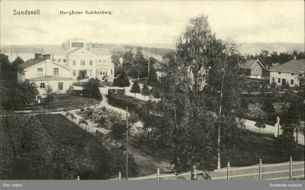 Vykort med motiv över Kubikenborgs herrgård i Sundsvall.