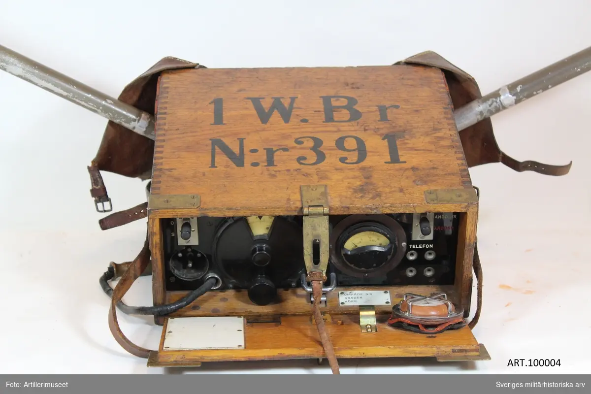 1 watt Bärbar Radiostation (1 W Br m/28), Arméns första bärbara radiostation.
Ur SoldI Signal 1942:
Stationen är utförd för telegrafering. Räckvidden är omkring 5 km. Frekvensområde 3700-6000 kHz indelat i 9 områden genom byte av kondenstaorenhet.
Stationen består av följande delar.
Apparatlådan med sändare och mottagare sammanbyggda, 3 A-rör för mottagning; ett av dem användes även för sändning. 
Batterilådan innehåller 2 seriekopplade batterier, A 63, om vardera 63 volts spänning. 
Materiallådan innehåller packningsutrymme för 2 hörtelefoner, verktyg mm, 1 ackumulatorbatteri om 2 ackumulatorer, D 10, som giva glödström till rören, samt 1 telegraferingsnyckel. 
Antennramen bäres vid transport hopfälld i ett koger. När stationen är upprättad, är ramen utfälld och fastsatt i ramfötterna på apparatlådan.
Radiostationen upprättas på följande sätt.
Apparatens anslutningskabel anslutes till batterilådan och materiellådans anslutningskabel till apparatlådan. Ramen utfälldes och fastsättes i ramfötterna på apparatlådan. Hörtelefonerna anslutas.
På frekvenstabellen i materiallådans lock avläses vilken kondensatorenhet och vilket gradtal, som gäller för den anbefallda frekvensen.
Kondensatorenheten fastskruvas mellan ramfötterna med hjälp av hylsnyckeln och frekvensskalan inställes på angivet gradtal.
Omkopplaren på vänstra delen av frontplattan ställes i läge S. För att erhålla kontroll på att apparaten svänger vid sändning nedtryckes nyckeln. Härvid skall visarutslag erhållas. Vid beröring av ramändan med handen skall visarutslaget ändras.
Härefter ställes omkopplaren i läge M. Potentiometern, som sitter mitt på frontplattan, vrides långsamt från läge O samtidigt som ramändan upprepade gånger beröres med handen.
Potentiometern inställes i det läge, där knäpparna i hörtelefonen börja höras särskilt kraftigt (vanligen omkring läge 3).
Genom att hålla frekvensratten rörlig några delstreck på ömse sidor om det angivna gradtalet uppsökes motstationen.
Kuriosa:

Stationens upprättande enligt Signaltruppinstruktion Del I 1942 års upplaga.
För stationens upprättande avses två man nr 1 (ch) och nr 2.
Sedan nr 1 angivit stationsplats och förbindelseriktning upprättas station på kommando: “Bygg station!” enligt nedanstående arbetsfördelning.
Nr 1 nedlägger batterilådan med bärremsfästena i förbindelseriktningen och lockets låsanordning åt det håll, varåt man önskar apparatens frontplatta samt med locket uppåt, nedlägger apparatlådan ovanpå batterilådan med bärremsfästena i förbindelseriktningen och locket åt det håll varåt frontplattan önskas, verkställer kondensatorbyte, om så erfordras, och ställer in kalibreringskondensatorn i enlighet med kalibreringstabellen, lösgör läderskydden på apparatlådans sidor och spänner dem tillsammans,
öppnar apparatlådans lock, ansluter anodkabeln.
Nr 2 nedsätter materiellådan på lämplig plats i närheten av apparatlådan ( i regel på högra sidan), framtager ramen ur kogret, utvecklar densamma, insätter ramen i apparaten, fastlåser ramens ändar samt åtdrager ramskruvarna.
Vid ramens utvecklande iakttages följande: den hopfällda ramen fattas ungefär på mitten med högra handen och hålles vågrätt med ramändarna vända nedåt och vilande på underarmen. Den vänstra handen fattar om mittpunkten på båda överst liggande ramdelarna vilka upplyftas, varvid de i mitten liggande ramdelarna föras uppåt och framåt tills stoppklackarna taga emot. Ramen
balanseras därefter i högra handen, vänstra handen fattar därefter om mitten av den vänstra yttersta ramdelen, varvid högra handen bibehåller greppet om den högra yttersta. Händerna föras utåt från varandra, varvid tillses att ramdelarna stöda mot klackarna. Ramen lutas härvid något framåt. Ramändarna inskjutas därefter genom gummiskydden i ramfötterna. Hävarmarna på 2ramfötterna nedpressas.
Vingmuttrarna åtdragas kraftigt.
För att kontrollera att ramskruvarna pressat ihop ramdelarna tillräckligt hårt, göres försök att rubba någon av de 4 mellersta ramdelarna ur deras inbördes läge.
Nr 1 öppnar materiellådan, framtager anslutningskabeln samt ansluter densamma, Vid otjänlig väderlek anbringas nyckeln utanpå lådan, som stänges,
Framtager hörtelefonerna, ansluter desamma samt påtager den ena,
Inställer och provar apparaten.
Nr 2 tager plats vid sidan av nr 1 samt påtager den andra hörtelefonen.

Underlag till ”beskrivning” är i huvudsak hämtat ur Försvarets Historiska Telesamlingar
Armén, sammanställning över arméns lätta radiostationer under 1900-talet av
Sven Bertilsson och Thomas Hörstedt (Grön radio).


