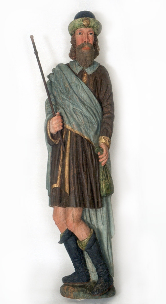 Träskulptur föreställande aposteln Jacob den äldre i Brahekyrkan på Visingsö, Jönköpings kommun.