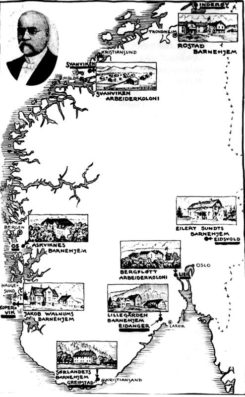 Geographic overview of the Mission’s orphanages and work camps. Photo: Norwegian Mission for the Homeless’ archives, National Archives of Norway.