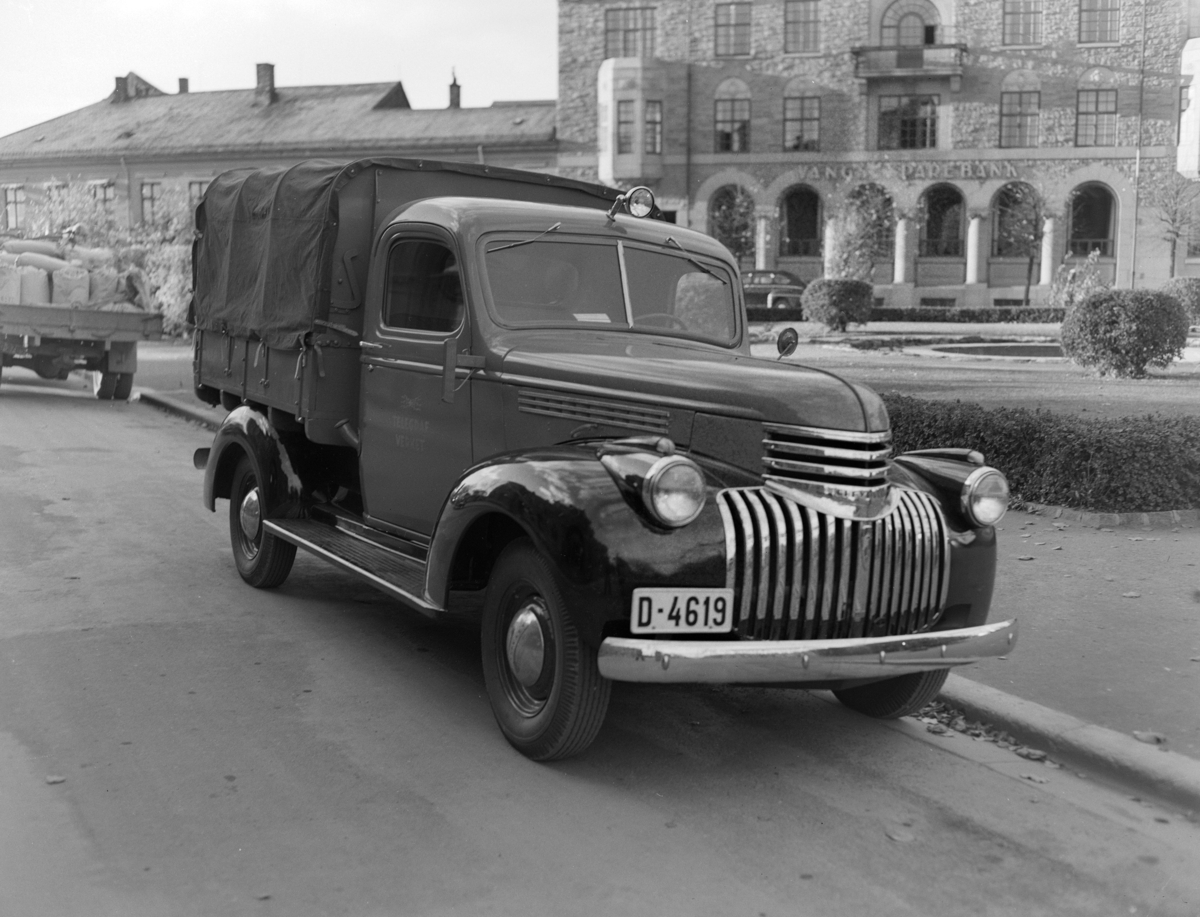 Chevrolet, lastebil 1946-1947, D-4619, "Telegrafverket" Foto for Oustad Mek. Verksted.