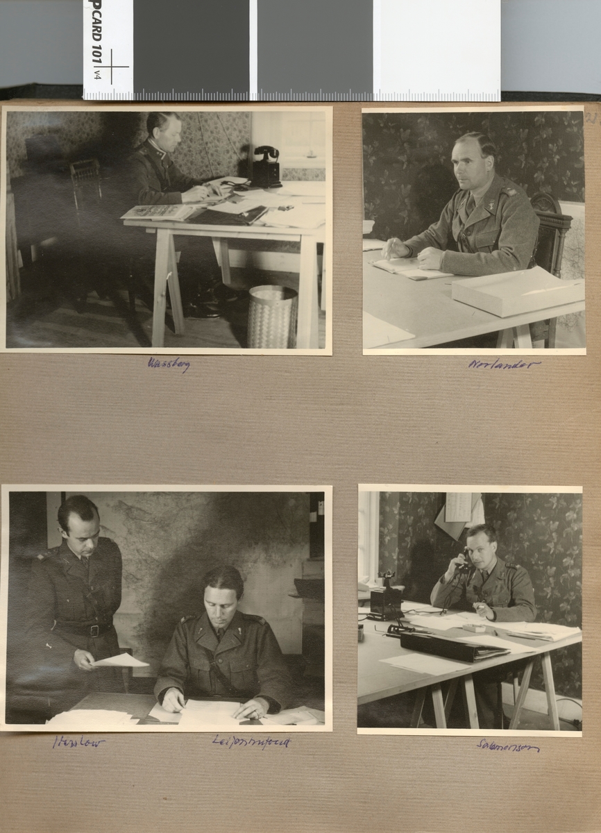 Text i fotoalbum: "Beredskapstjänst april-okt 1940 vid Fältpost. Norlander".