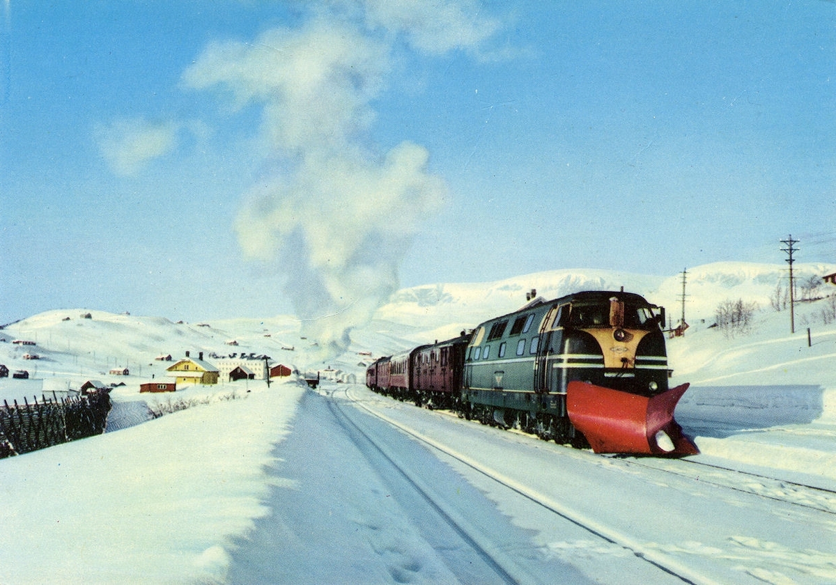 NSBs innleide Deutz diesellok 40.02, med dagtoget fra Bergen til Oslo Ø, tog 602, på Ustaoset stasjon