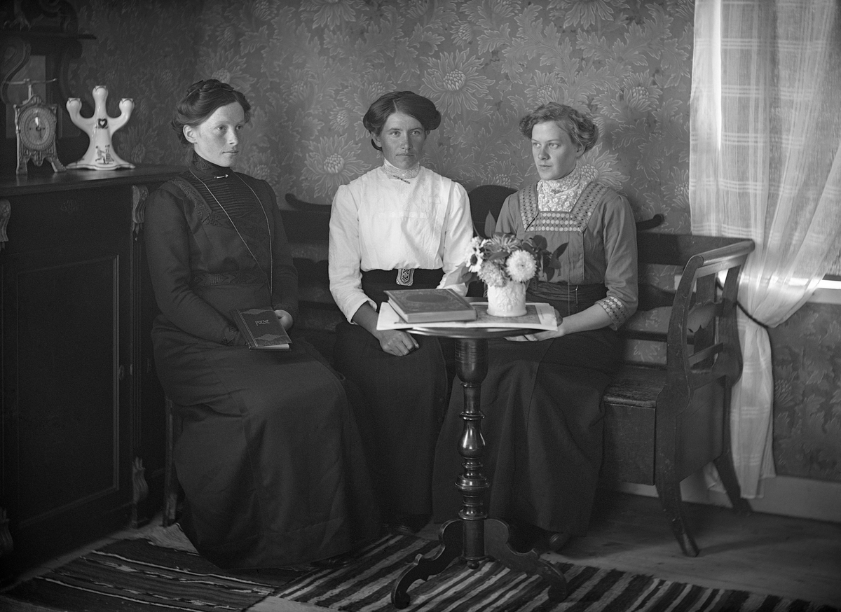 Tre väninnor umgås i soffgrupp vid Godskär i Sankt Anna socken. I mitten syns Amanda Andersson och längst till höger sitter Agnes Magnusson. Båda kvinnorna är uppväxta i Sankt Anna socken.
Kvinnan klädd i mörkt är dock inte identifierad.