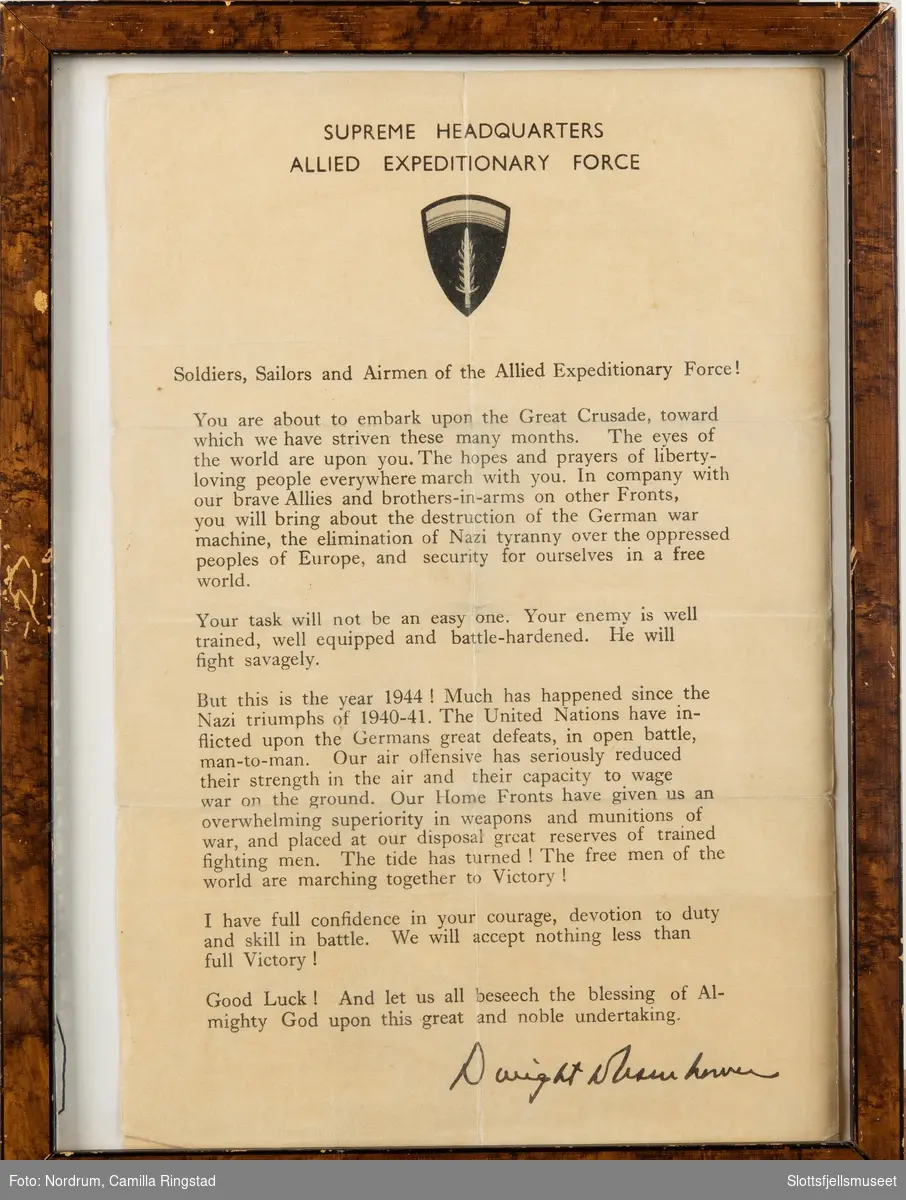 Kunngjøring fra "Supreme Headquarters, Allied Expeditionary Force"
